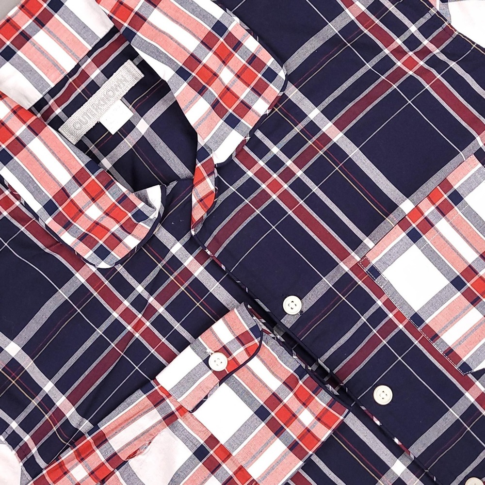 Outerknown Shirt Mens Small Navy Red Plaid Organic Cotton Button Down Pocket